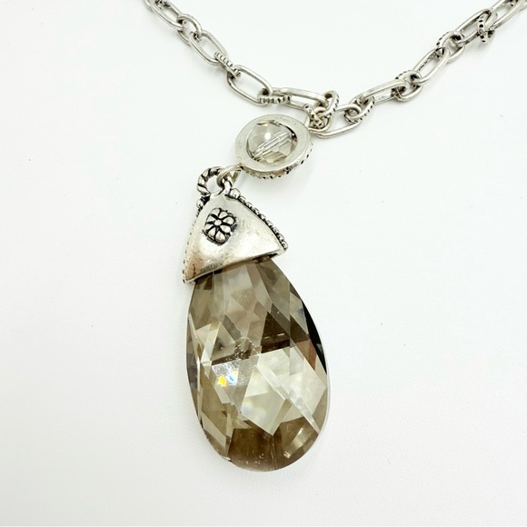 Chico’s Silver Tone Teardrop and Smoky Crystal Rhinestones Necklace - Picture 5 of 8